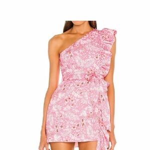 Lovers + Friends Pink Floral One-Shoulder Dress